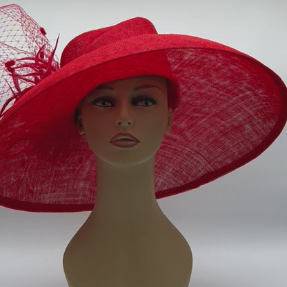Red Sinamay Hat for Kentucky Derby or Ascot, One of kind
